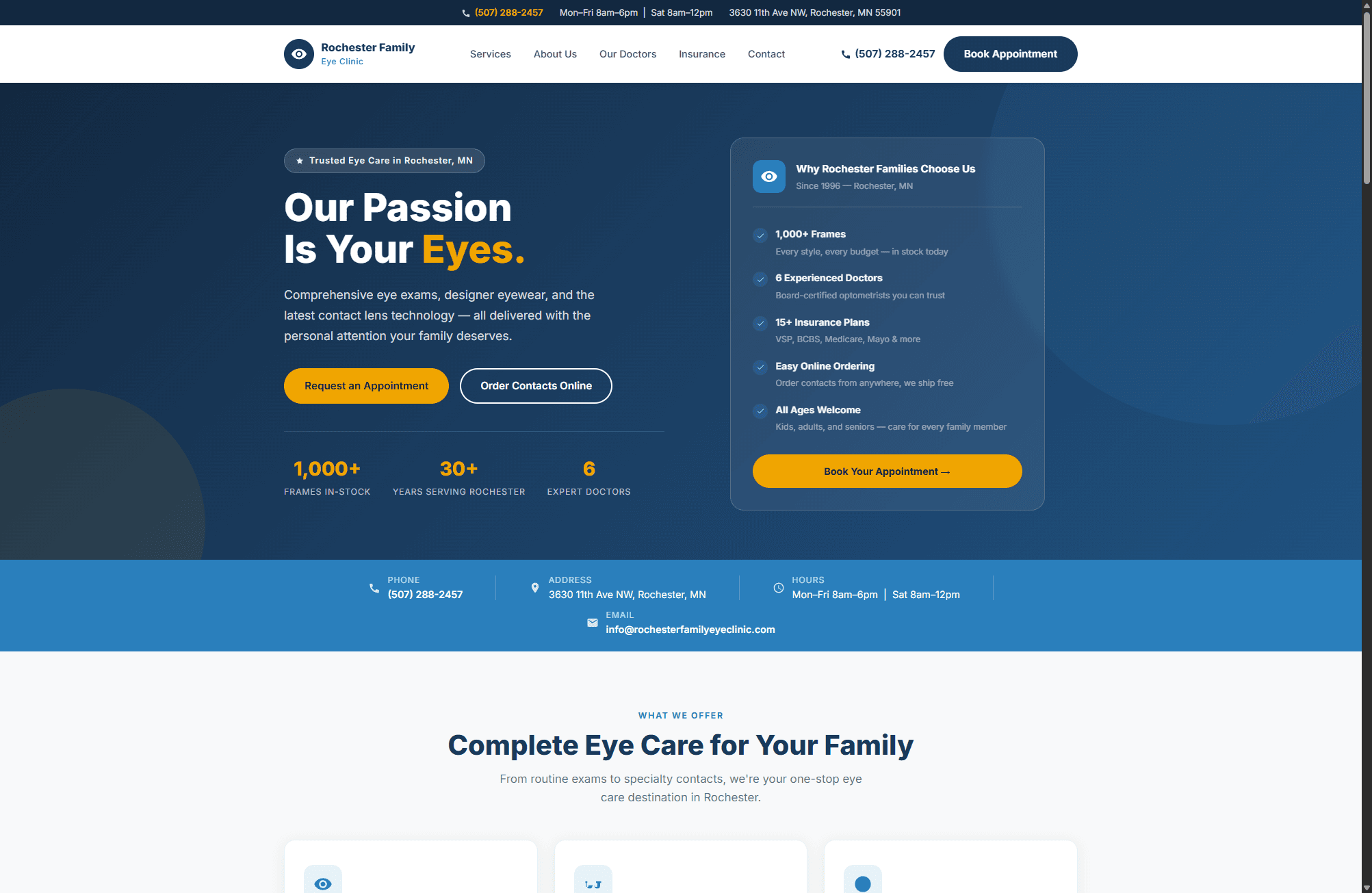 Rochester Family Eye Clinic website screenshot